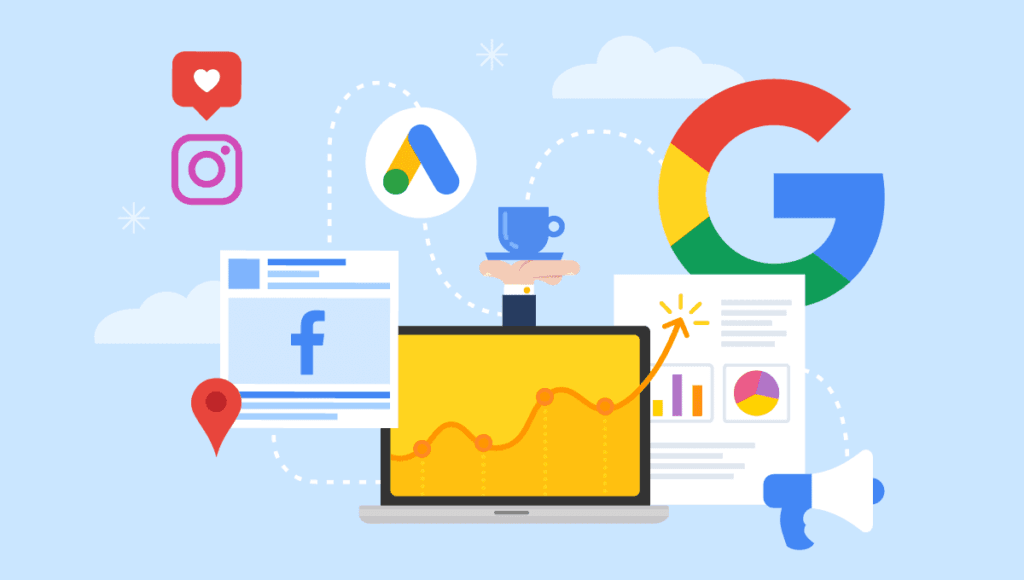 ilustracion google ads, facebook, instagram